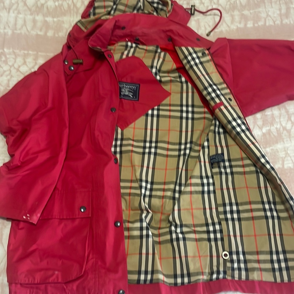 Red Burberry coat size small with removable hood